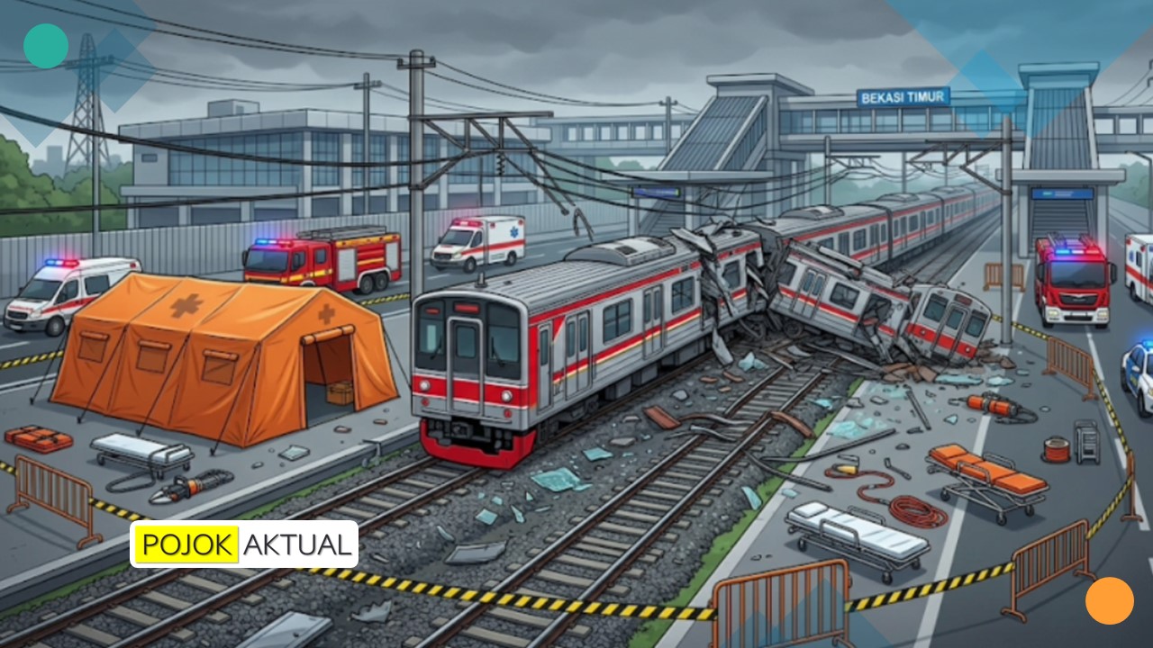 Petugas melakukan evakuasi korban kecelakaan kereta